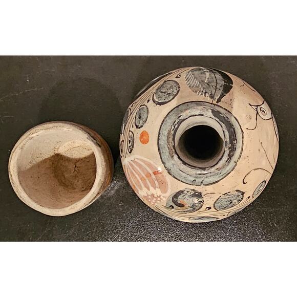 Vintage Floral Dove Tonala Burnished Pottery Water Jug Tumble Up Carafe w/ Cup - Picture 5 of 8